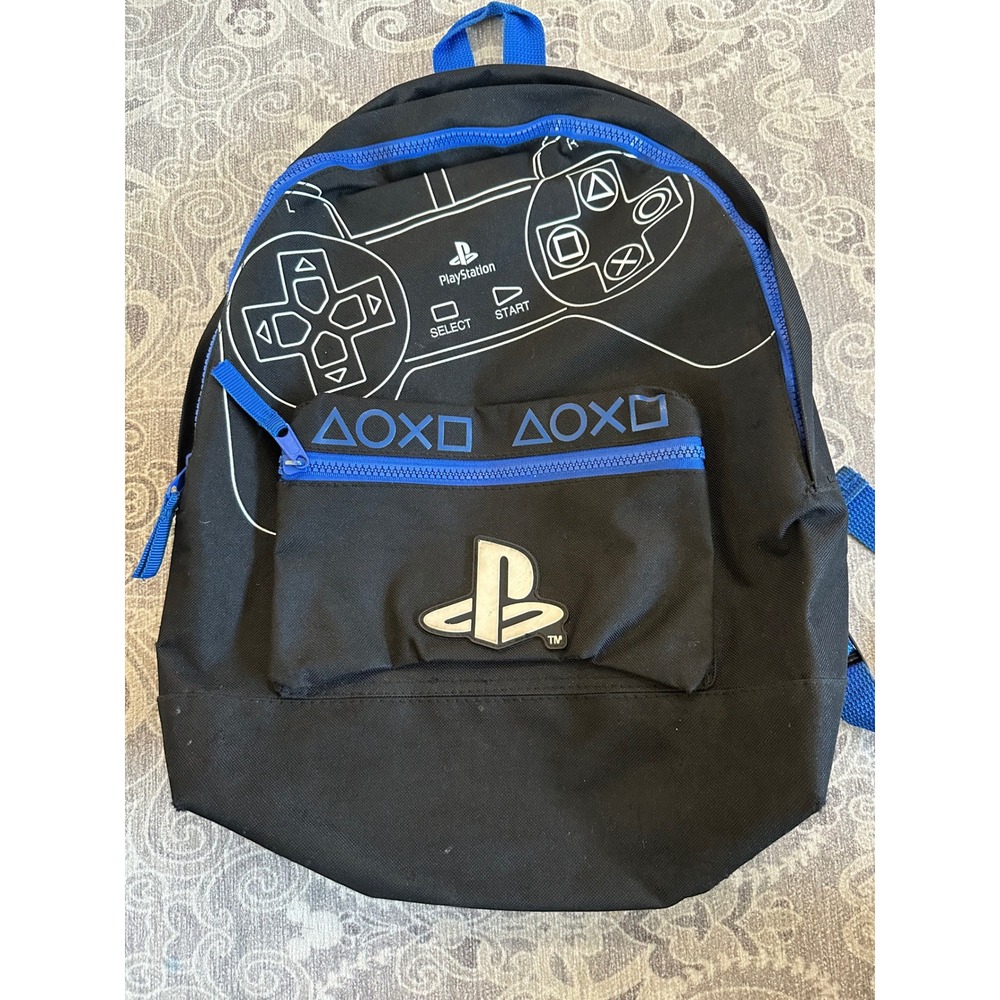 PlayStation Gamer Backpack Black Blue Controller Graphic School Bag Accessory